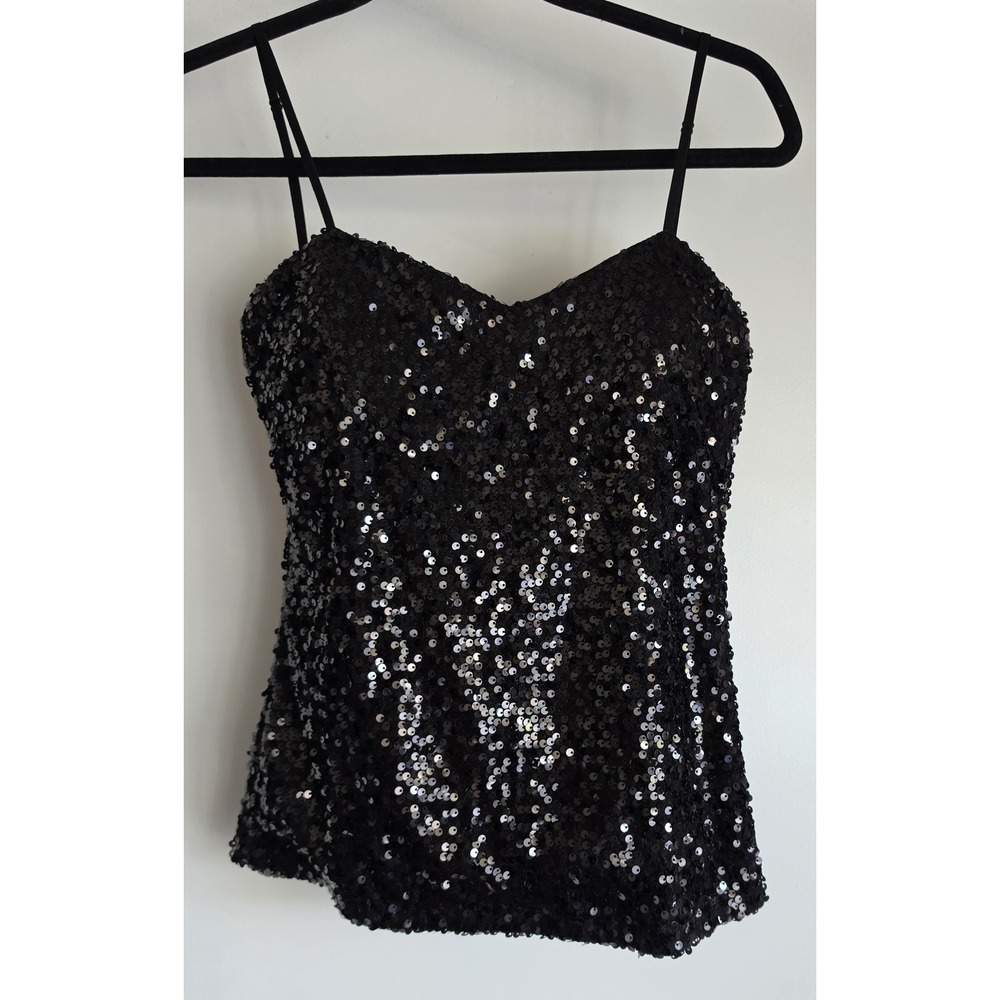 NWT Image Women's Black Sequin Sleeveless Party Top Size L
